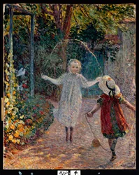 Junge Mädchen spielen im Garten, 1899