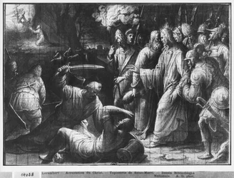 Leben Christi, die Verhaftung Christi, vorbereitende Studie eines Wandteppich-Kartons für die Kirche Saint-Merri in Paris, ca. 1585-90