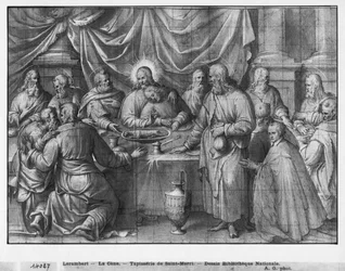 Leben Christi, das letzte Abendmahl, vorbereitende Studie eines Wandteppich-Kartons für die Kirche Saint-Merri in Paris, ca. 1585-90
