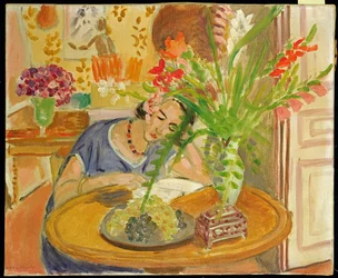 Frau mit Gladiolen