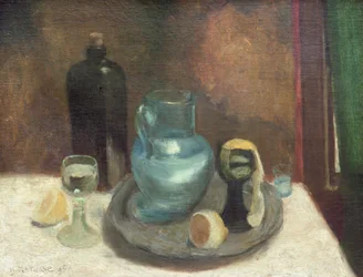 Stillleben mit einer Zitrone oder Die blaue Karaffe