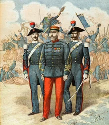 Kapitän Romani zwischen zwei italienischen Gendarmen
