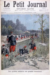 Französisches Fahrradkorps bei Militärmanövern, 1896