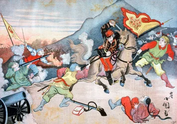 Die Einnahme der chinesischen Flagge durch einen japanischen Offizier, 1894