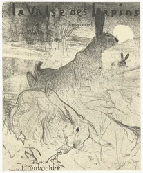 Umschlag für Musikblatt mit dem Lied La Valse des Lapins mit Kaninchen in der Landschaft