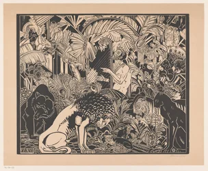 Orpheus spielt auf seiner Harfe für die Tiere