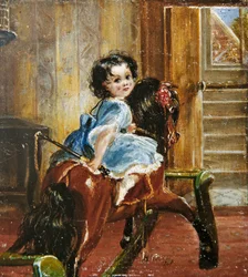Flora Emma Sarah Ward auf einem Schaukelpferd