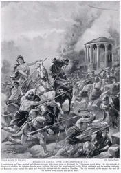 Boadiceas Angriff auf Camulodunum im Jahr 60 n. Chr., aus „Hutchison