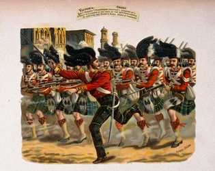 Leutnant Herbert T. Macpherson stürmt eine Straße in Lucknow an der Spitze der 78. Highlanders, aus einer Serie mit dem Titel 