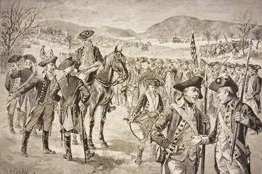 Auflösung der amerikanischen Kontinentalarmee in New Windsor, New York, Anfang November 1783