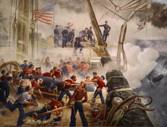 Farragut auf der Hartford in der Mobile Bay, 5. August 1864