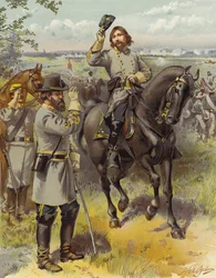 General Pickett nimmt den Befehl zum Angriff von General Longstreet entgegen, Gettysburg; 3. Juli 1863