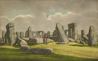 Stonehenge von W.S.W., zeigt Ruinen mit Soldaten, 1824-1839