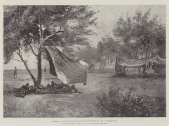 Vorposten der Seaforth Highlanders biwakieren tagsüber am Modder River