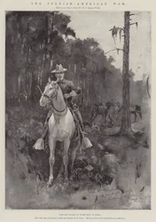 Der Spanisch-Amerikanische Krieg, mit der Kavallerie auf Wachposten in Tampa (Gravur)