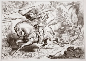 Wie Hereward in eine Falle geriet, Illustration aus Hereward the Great von Charles Kingsley, veröffentlicht 1870, graviert von C.G. Lewis