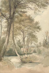 Bach mit Bäumen und Vieh in der Nähe von Bromley Hill, Kent