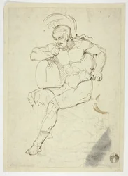 Sitzender Krieger (recto); Schreiten der Krieger (verso)