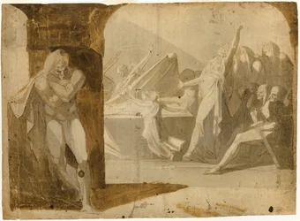 Der Herzog von Gloucester lauert Lady Anne beim Trauerzug ihres Schwiegervaters, König Heinrich VI. (recto); Stehender männlicher Akt, nach vorne gebeugt (verso)