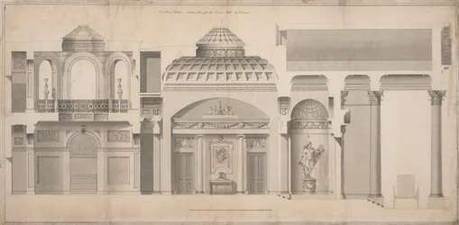 Carlton House, Pall Mall, London: Abschnitt des Portikus, der Halle und der Tribüne