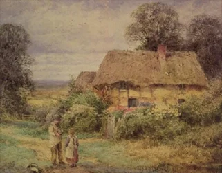 Reetgedecktes Cottage im Sommer