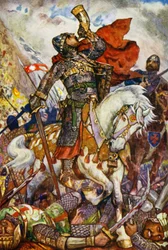 Roland bläst sein Horn im Tal von Roncevaux