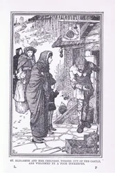 St. Elisabeth und ihre Kinder, aus der Burg vertrieben und vom armen Gastwirt willkommen geheißen, 1912