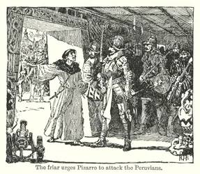 Der Mönch drängt Pizarro, die Peruaner anzugreifen