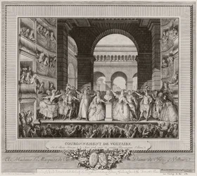 Krönung Voltaires im Théâtre Français am 30. März 1778 nach der sechsten Aufführung von Irène, 1782