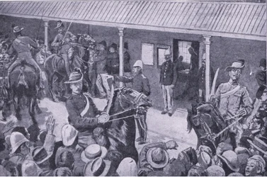 Koloniale Verstärkungen für Südafrika: Ein Ansturm von Bewerbern für die Einschreibung in Sydney, aus After Pretoria: Der Guerillakrieg veröffentlicht von Harmsworth Bros Limited, 1901