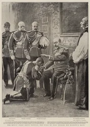 Der erste Geheime Rat des Königs, der Herzog von York küsst die Hand Seiner Majestät