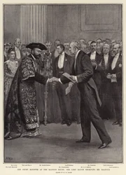 Der Premierminister im Mansion House, der Lord Mayor empfängt Mr. Balfour