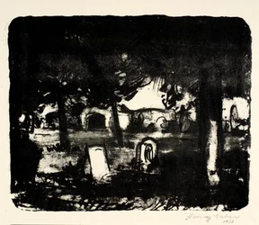 Friedhof, Gräber unter hohen Bäumen