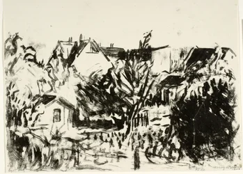 Blick über Gärten und Häuser