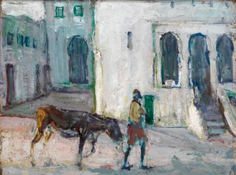 Straßenszene, Tangier Mann führt Kalb, ca. 1910