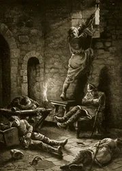 Die Flucht Ralph Flambards aus dem Tower, Illustration aus „Hutchinsons Geschichte der britischen Nation“, ca. 1920
