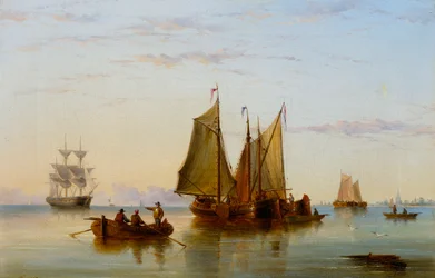 Fischerboote und andere Schiffe auf der Schelde bei Rotterdam, 1852