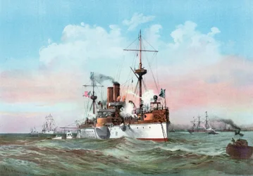 Die Maine salutiert das spanische Flaggschiff bei der Ankunft im Hafen von Havanna