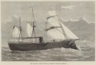 Die Magenta, französisches Panzerschiff, verbrannt im Hafen von Toulon