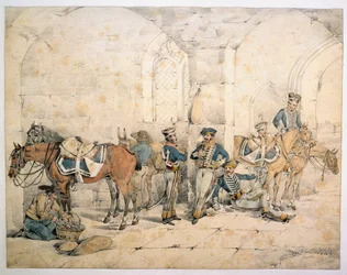 Husaren auf der Halbinsel, möglicherweise 1. Husaren, Königliche Deutsche Legion, ca. 1808