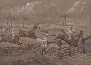 Das letzte Feld bei Nacton Heath, Platte 3, aus The First Steeple Chase on Record, graviert von J. Harris, gedruckt von Ackermann, London 1839