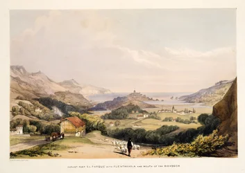 Carlisten-Fort, El Parque, mit Fontarabia und der Mündung des Bidassoa, aus Skizzen der Landschaft in den Baskischen Provinzen Spaniens, mit einer Auswahl nationaler Musik, veröffentlicht 1838