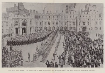 Gott schütze die Königin, die Serenade im Innenhof von Windsor Castle an ihrem achtzigsten Geburtstag