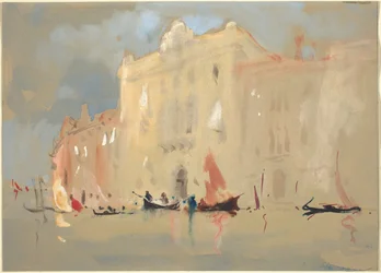 Gondeln vor einem Palast am Canal Grande in Venedig