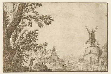 Landschaft mit einer Mühle auf einem Bollwerk
