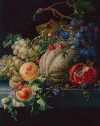 Früchtestillleben auf einer Steinplatte