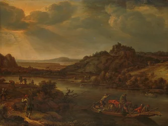 Flussansicht mit Fähre