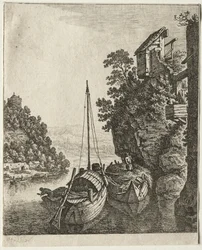 Zwei unter einem Felsen vertäute Boote, 1667