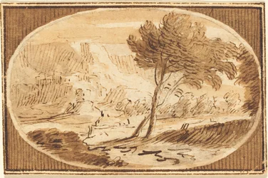 Eine Landschaft mit einem großen Baum
