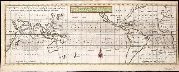 Ansicht der allgemeinen und Küstenwinde, Monsune oder wechselnden Winde durch die Welt, Variationen... nach den neuesten und genauesten Beobachtungen, ca. 1715